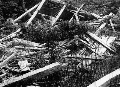 Indian community house on the Washington coast, in ruins in 1910.