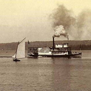 The sidewheeler steamer Kirkland crossing Lake Washington, ca. 1891. Photo by Frank La Roche. Courtesy UW Special Collections, La Roche 171.
CCCalkins1890UW
