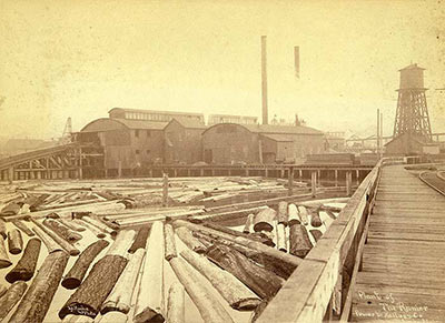 Western Mill Company, site of the first sawmill on Lake Union, ca. 1891. Photo by Frank La Roche. Courtesy UW Special Collections, La Roche 10046.